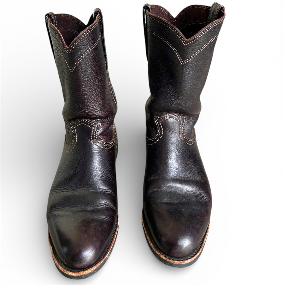 Frye Duke Roper Cowboy Boots Dark Brown Leather Pull On Oil Resistant Mens Sz 10 - Picture 11 of 16